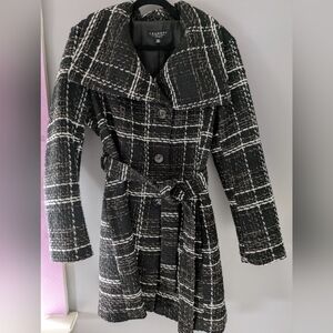 Laundry by Shelli Segal Black and White Plaid Coat L